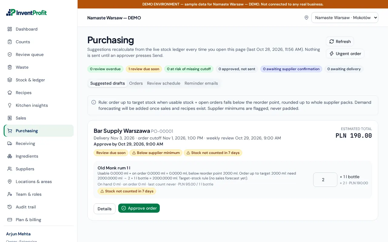 Suggested purchase order awaiting approval